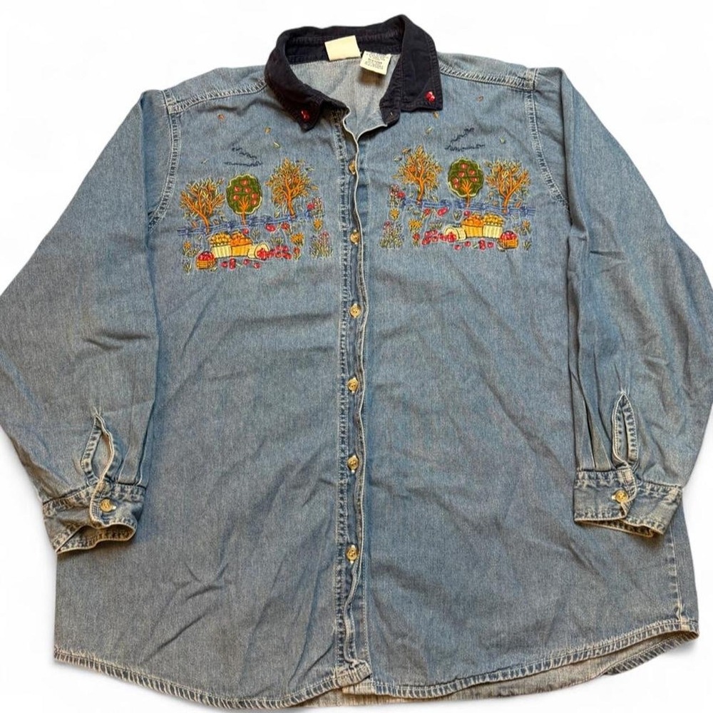 Vintage cottage core fall harvest theme button shirt corduroy collar 18w/20w